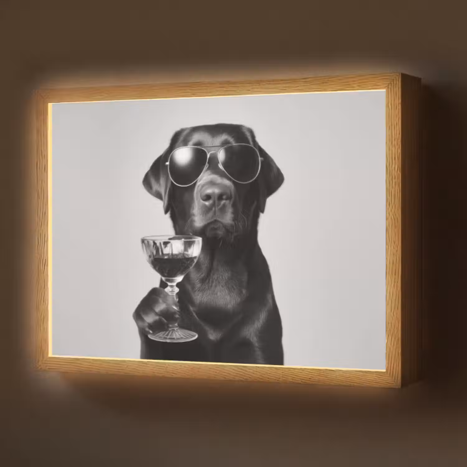 Lightbox - Wandlamp - Hond - Zwart - Wijnglas - Zonnebril