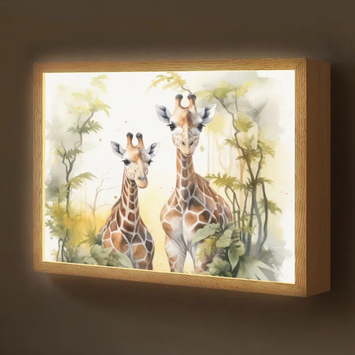 Giraffe - Wilde dieren - Natuur - Kinderen Light Box met batterij (Wandlamp kind) middel -z3d_website