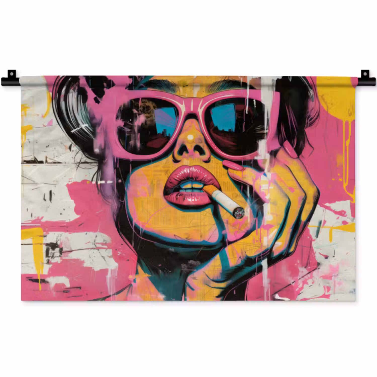 Wandkleed - Portret - Vrouw - Abstract - Zonnebril