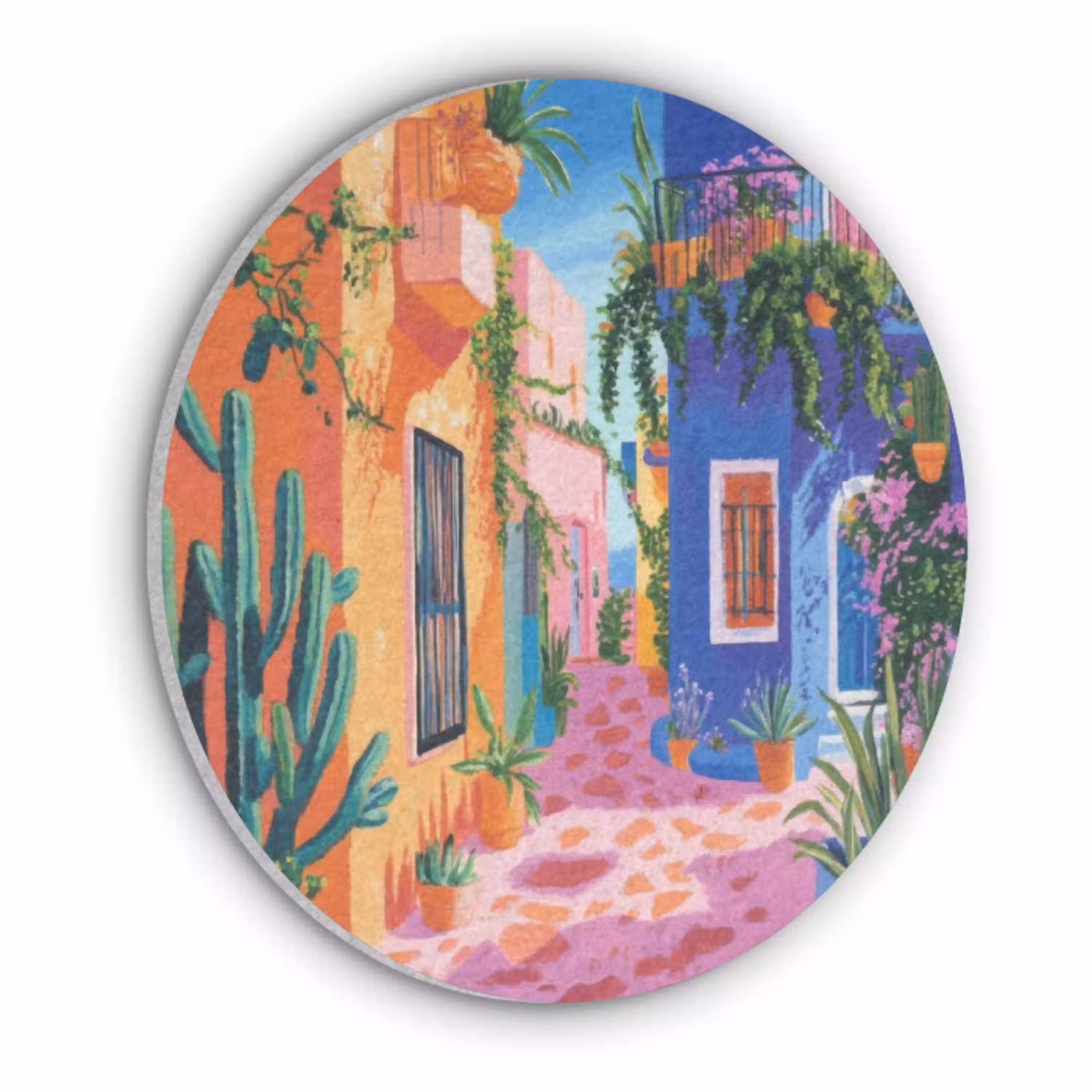 Geel - Blauw - Oranje - Huis Akoestische PET Vilt - Rond klein -3d