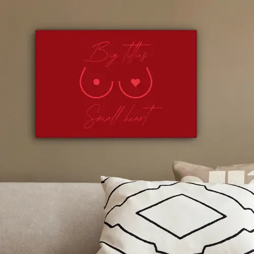 Big titties small heart - Rood - Hart canvas 2cm klein -sfeer3