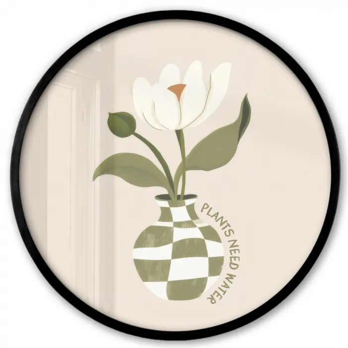 Bloem - Wit - Vaas - Quote Fotolijst rond zonder passe partout klein -3d