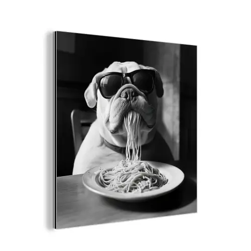 Hond - Bulldog - Pasta - Bril - Stoer - Dieren aluminium wit klein -3d