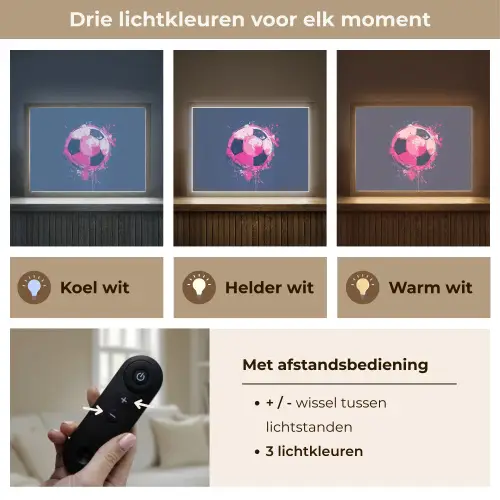 Abstract - Voetbal - Spatten - Roze Light Box met batterij (Wandlamp kind) middel -USP_lichtkleurNL