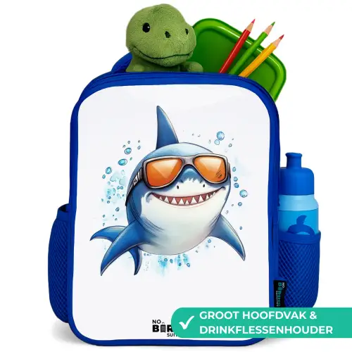 Coole haai met zonnebril in het water Kinderrugzak - Blauw middel -inhoud_NL