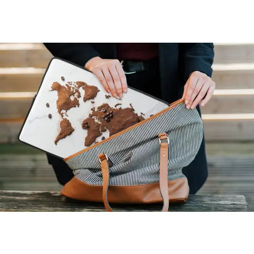 Wereldkaart - Koffie - Marmer laptophoes neopreen klein -tas