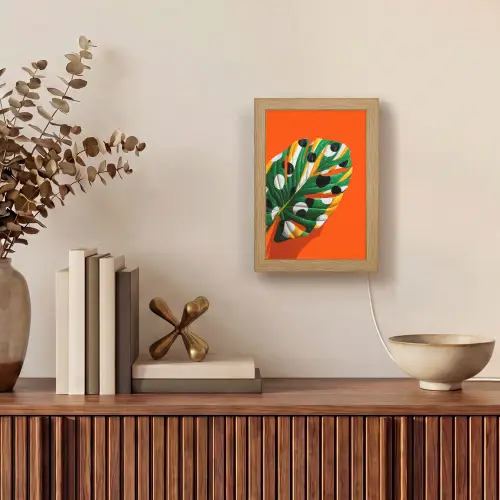 Blad - Oranje - Stippen - Kleurrijk Light Box met kabel (Tafellamp) klein -sfeer2