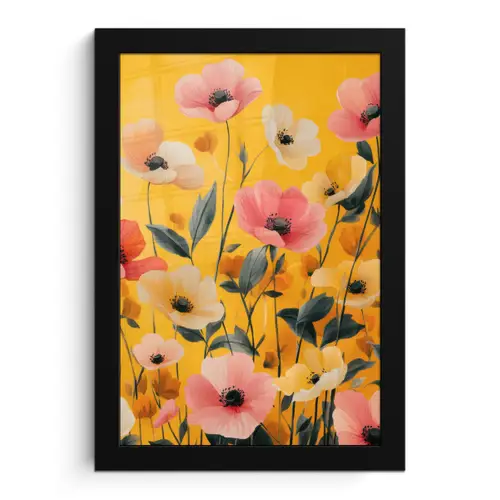Bloemen - Veld - Geel fotolijst zwart zonder passe partout klein -3d