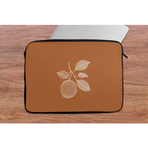 Sinaasappel - Getekend - Bladeren - Bruin laptophoes neopreen klein -tafel