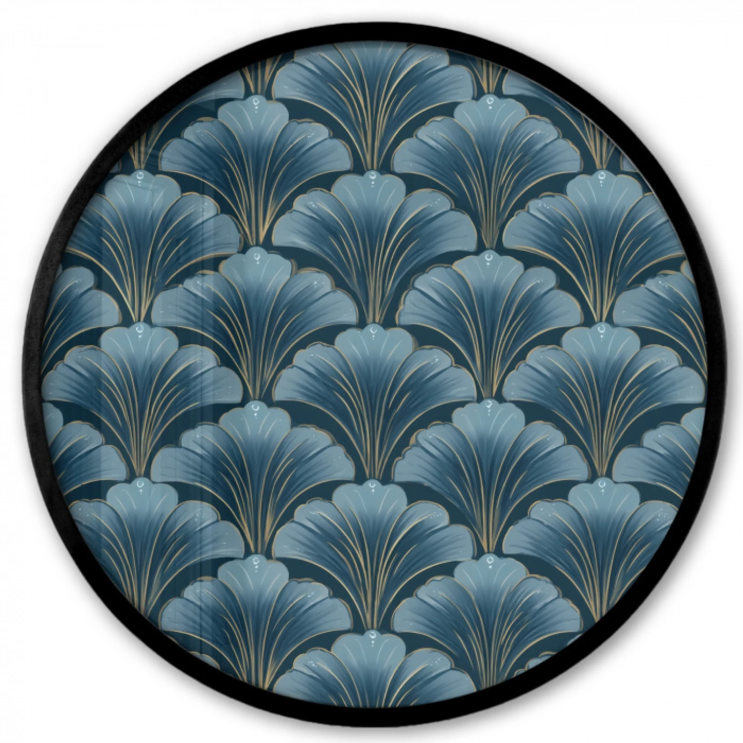 Patroon - Ginkgoblad - Blauw Fotolijst rond zonder passe partout klein 856 -3d