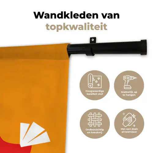 Kippen - Oranje - Vlakken Wandkleed katoen klein -sfeer2