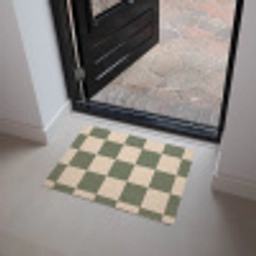 Schaakbord print - Groen - Beige - Blokjes Deurmat klein -sfeer5