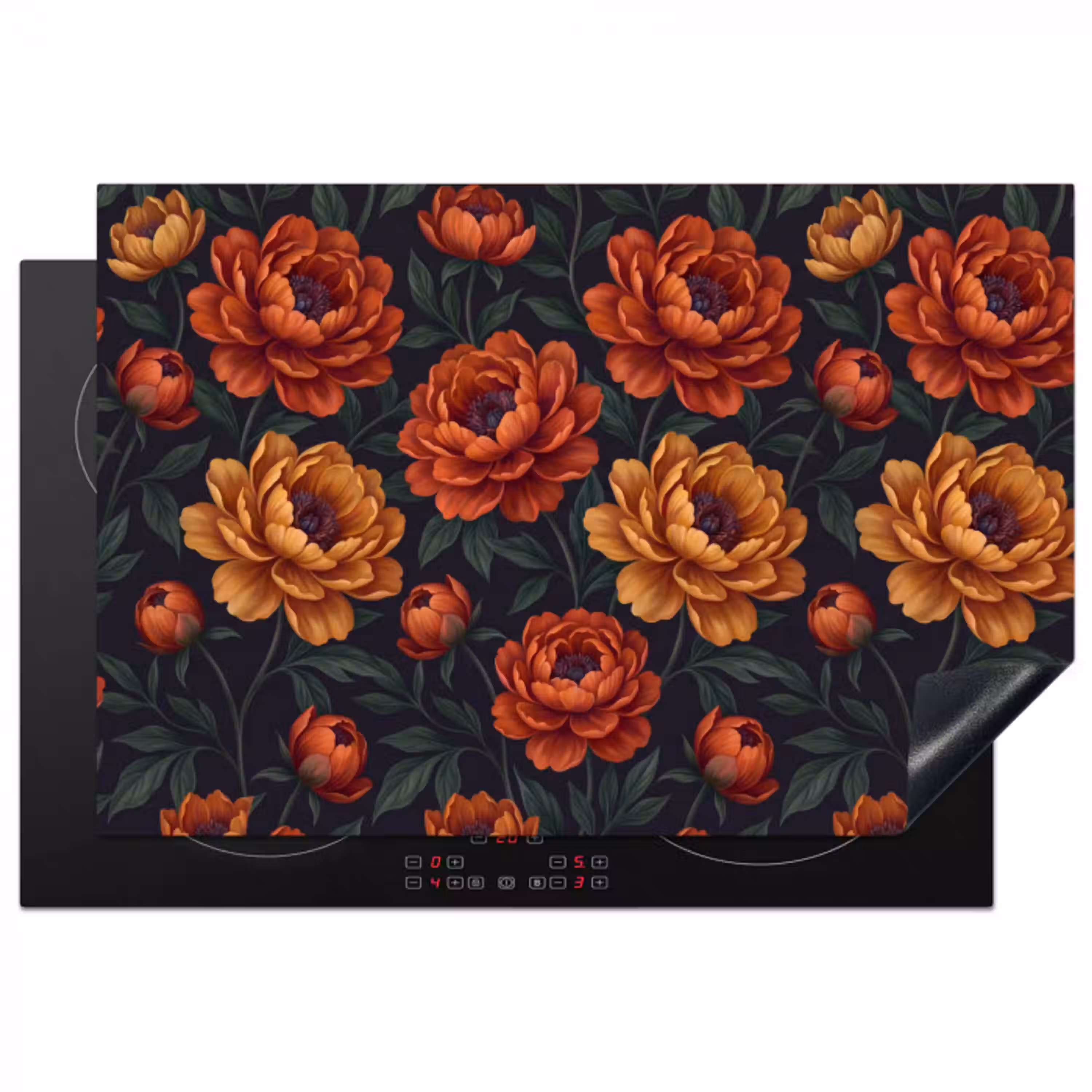 Bloemen - Bladeren - Natuur - Modern - Oranje Inductie beschermer vinyl 3mm klein -3d