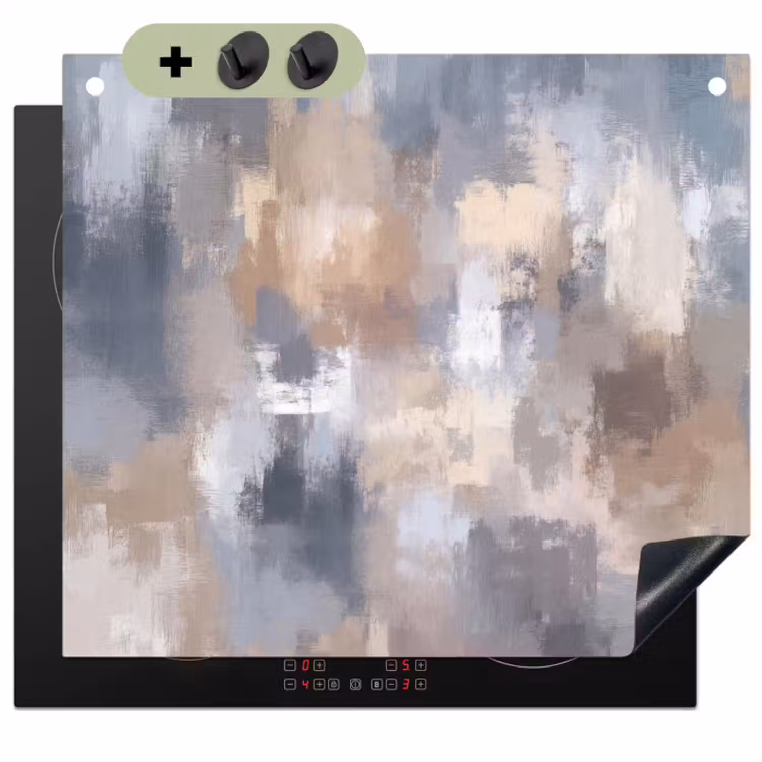 Inductie beschermer en spatscherm (2in1) - Penseelstreken - Schilderij - Beige