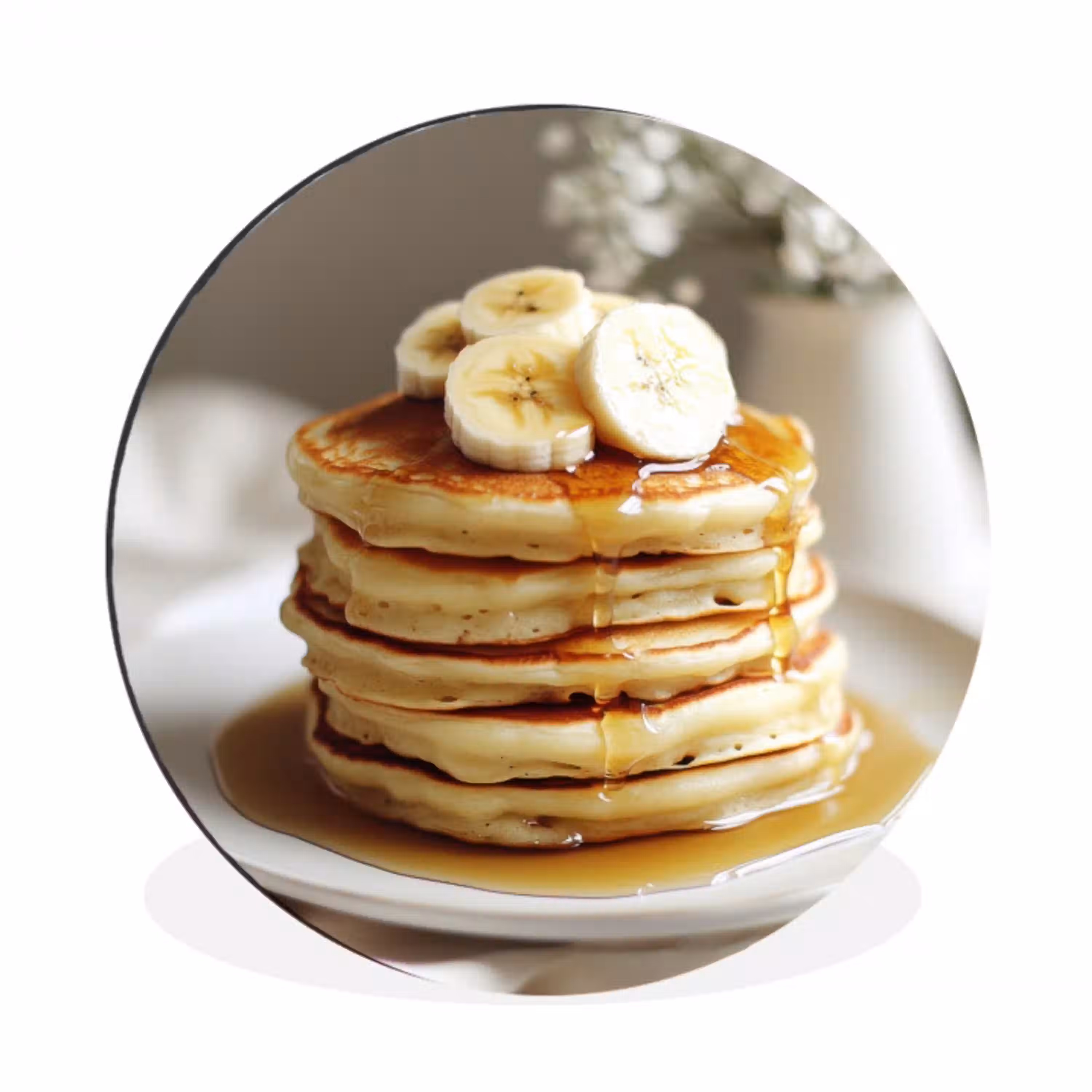 Pannenkoeken - Banaan - Siroop - Wit - Beige Wandcirkel aluminium klein -3d