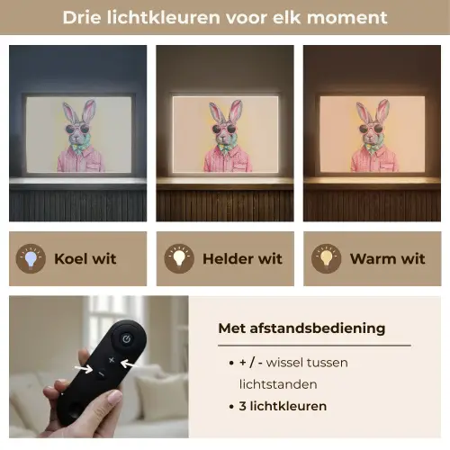 Grijs - Konijn - Blouse - Strik Light Box met batterij (Wandlamp) middel -USP_lichtkleurNL