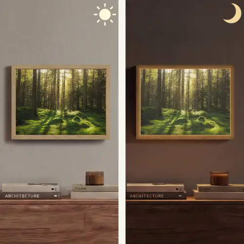 Bomen - Bos - Mos - Planten - Zon - Natuur Light Box met batterij (Wandlamp) middel -sfeer3