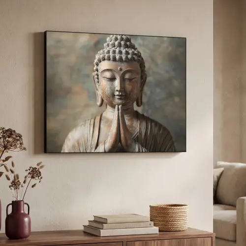 Boedha - Beeld - Bruin - Rust Textielframe - compleet frame klein -sfeer3