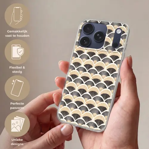Waaier - Patroon - Zwart - Beige Telefoonhoesje iPhone 17 Pro klein 878 -sfeer3_NL