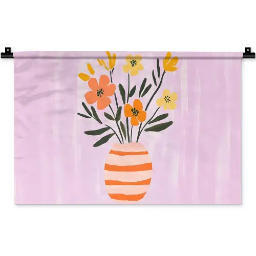 Vaas - Gestreept - Bloemen - Oranje Wandkleed katoen klein -zz3d