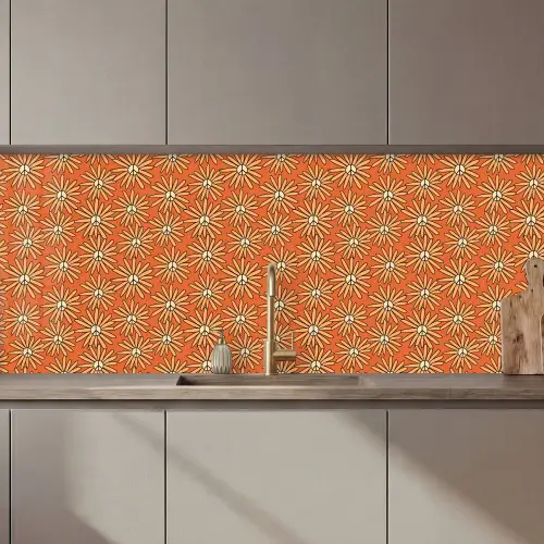 Vintage - Patronen - Bloemen - Oranje keuken achterwand 2 middel 871 zz_3dshopping