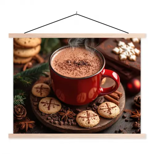Chocolademelk - Mok - Winter - Kerst - Gezelligheid textielposter latten blank klein -3d