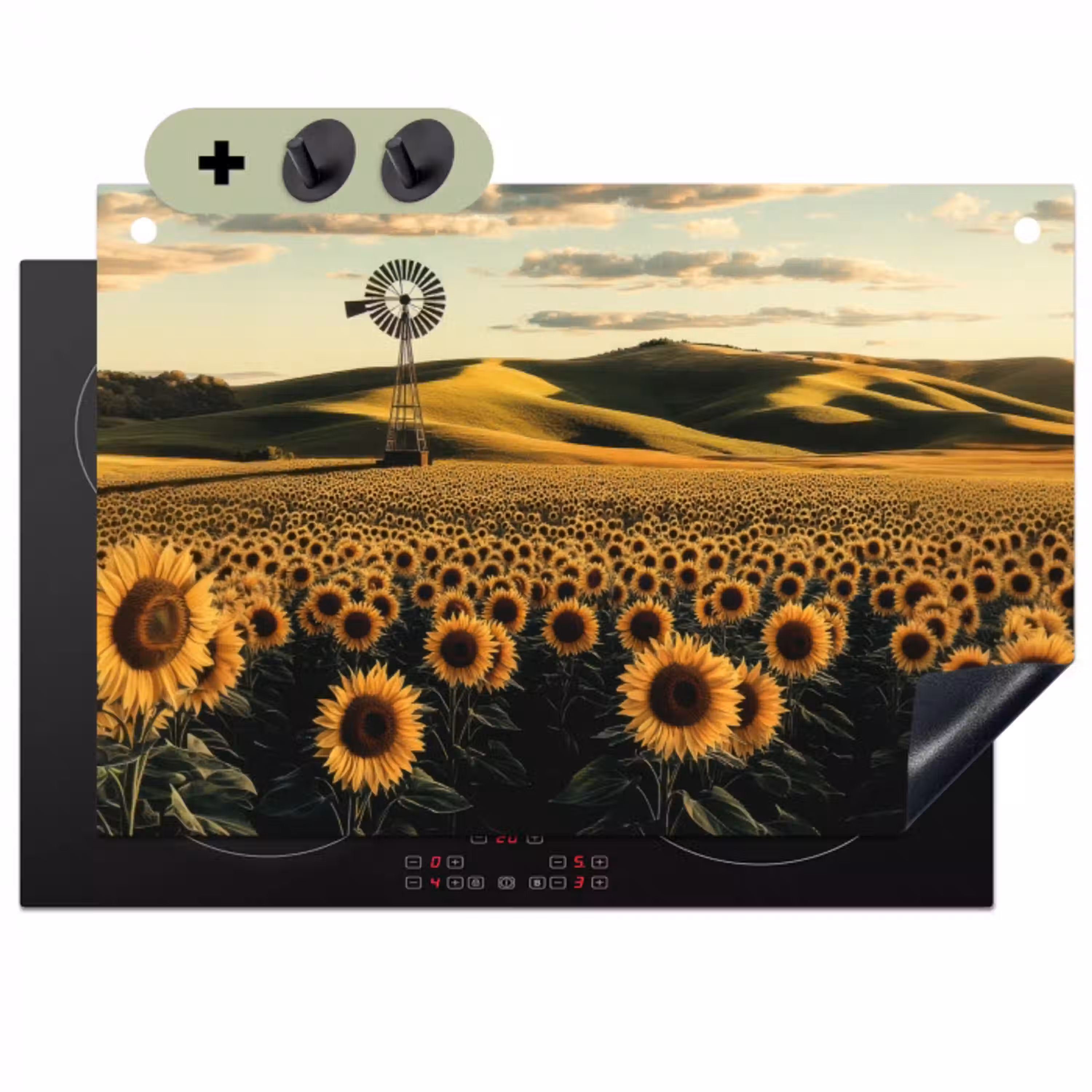 Zonnebloem - Veld - Windmolen Inductie beschemer met haakjes klein -3d