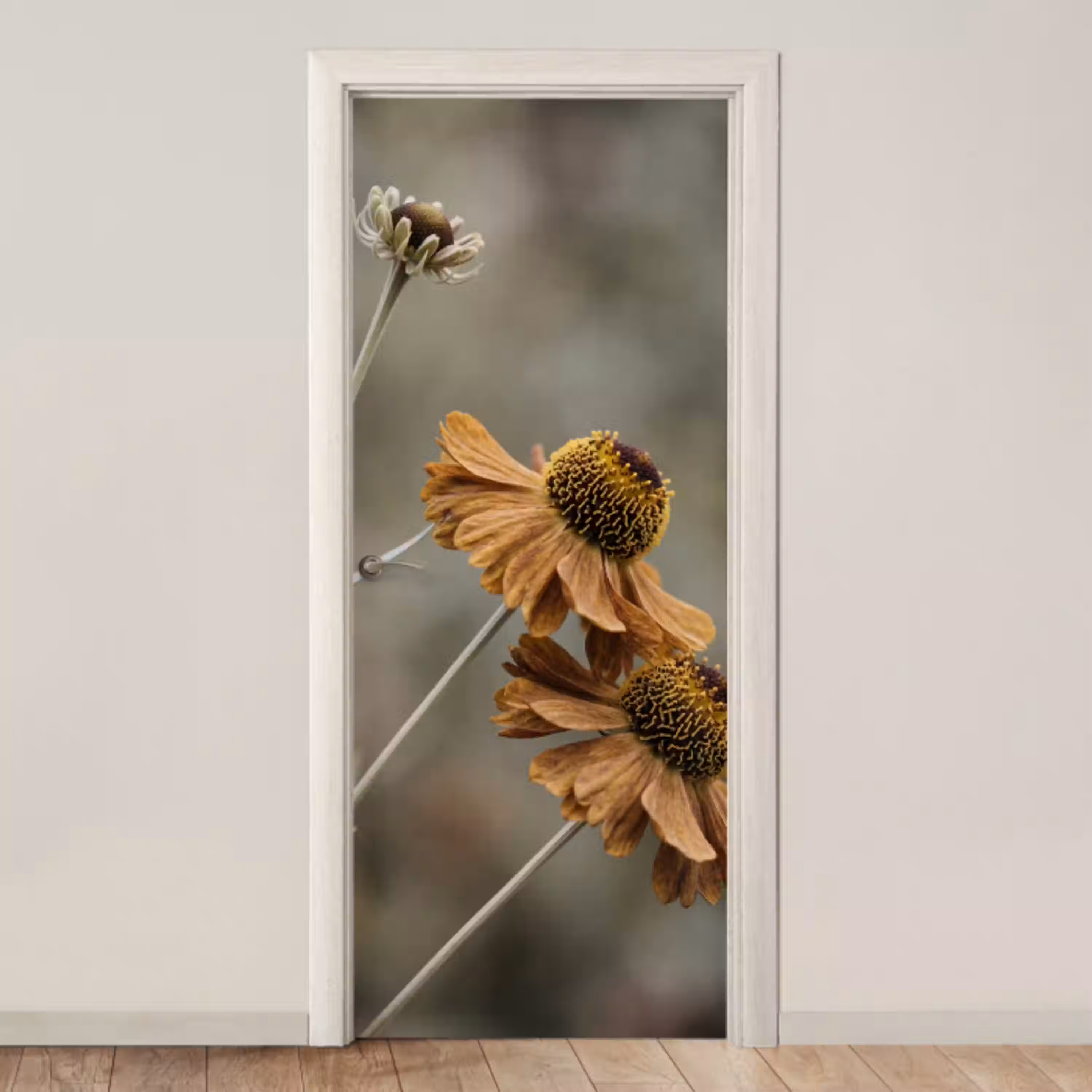 Zonnehoed - Droogbloemen - Geel - Warm deurposter klein -3d_beige