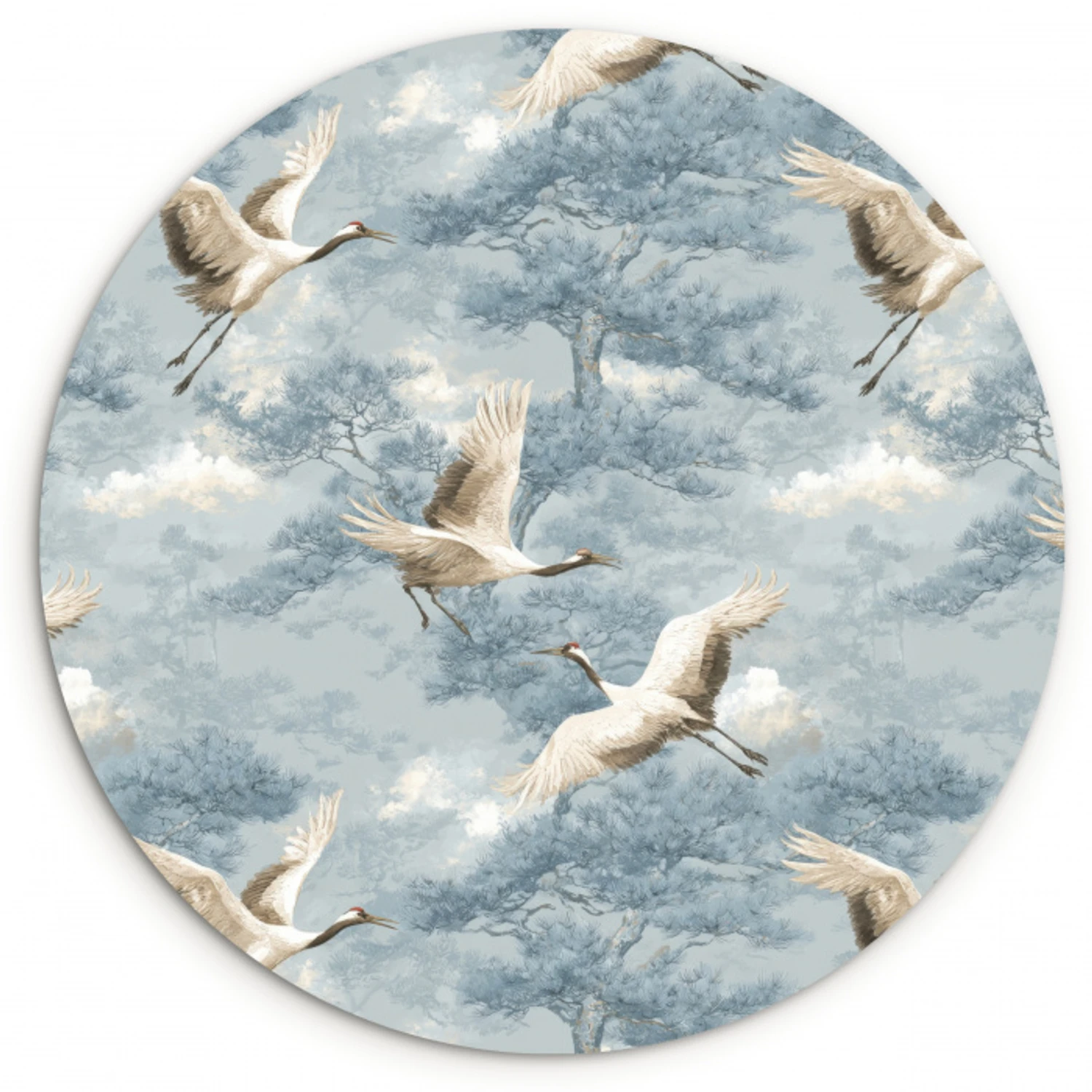 Wolken - Kraanvogels - Blauw Wandcirkel kunststof plaat 5mm dik klein 188 -3d