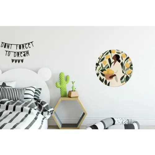 Vrouw - Mand - Citroenen - Bladeren Wandcirkel aluminium klein -kinderkamer