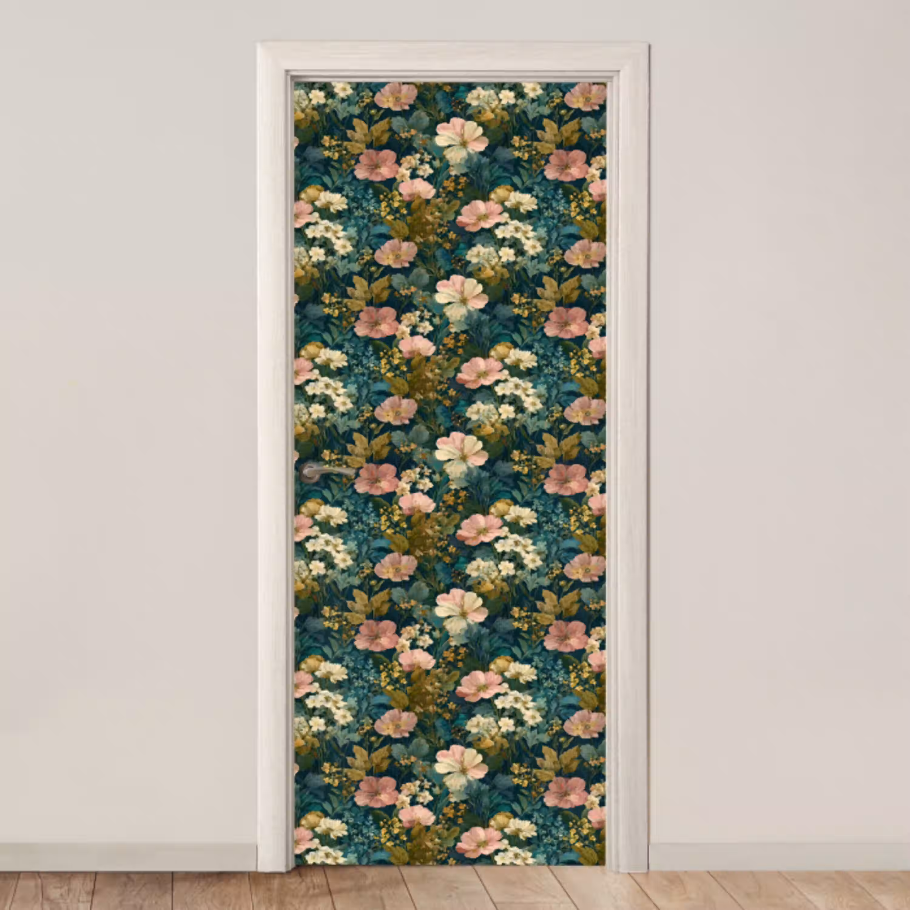 Wilde bloemen - Botanisch - Patroon - Roze - Romantisch deurposter klein 289 -3d_beige