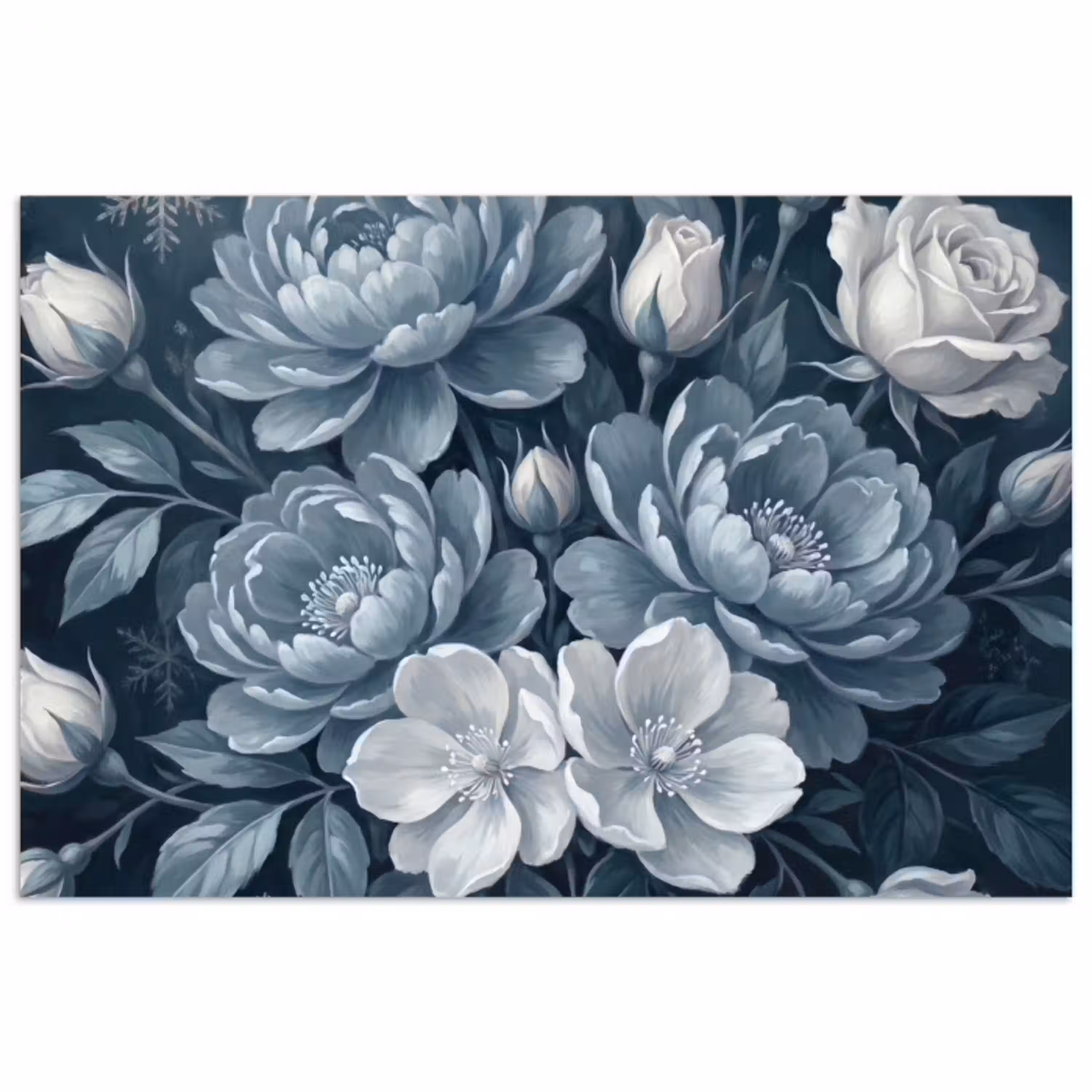 Bloemen - Boeket - Winter - Abstract - Blauw poster papier klein -3d