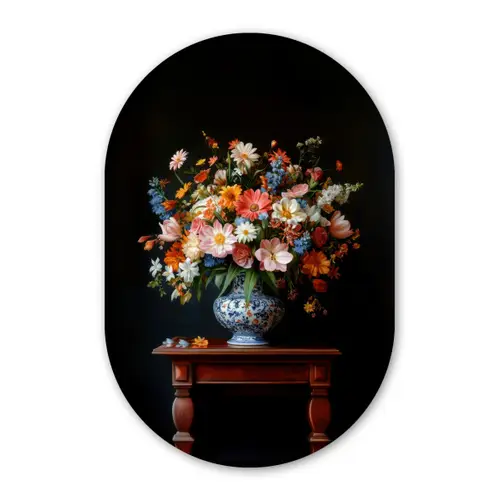 Boeket - Roze - Bloemen - Vaas Wandcirkel Ovaal Glas middel -3d