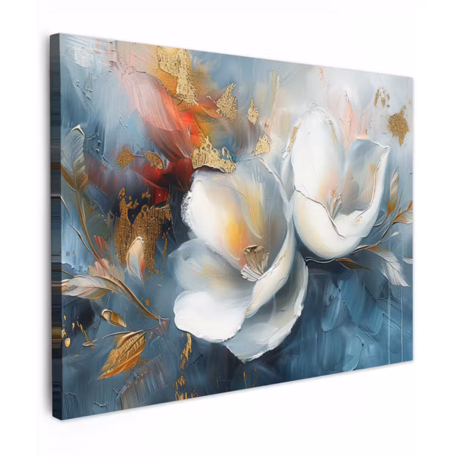 Canvas schilderij - Bloemen - Wit - Goud - Kunst - Abstract