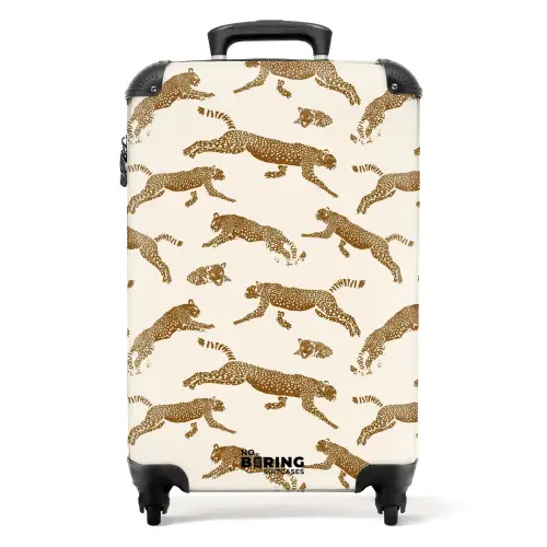 Patronen - Luipaardenpatroon op beige NBS - Handbagage koffer - Kinderen Unisex middel -productfoto_recht