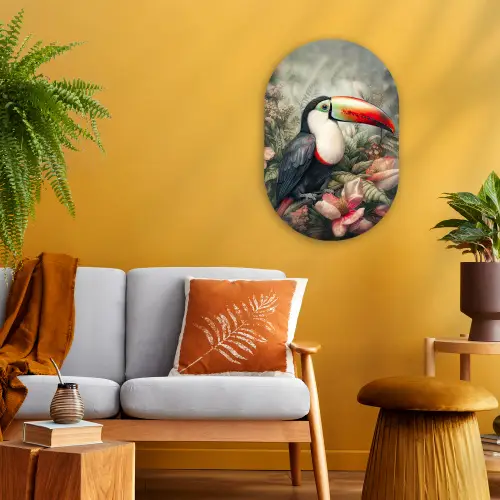 Toekan - Vogels - Bloemen - Planten - Tropisch Wandcirkel Ovaal Forex klein -sfeer4