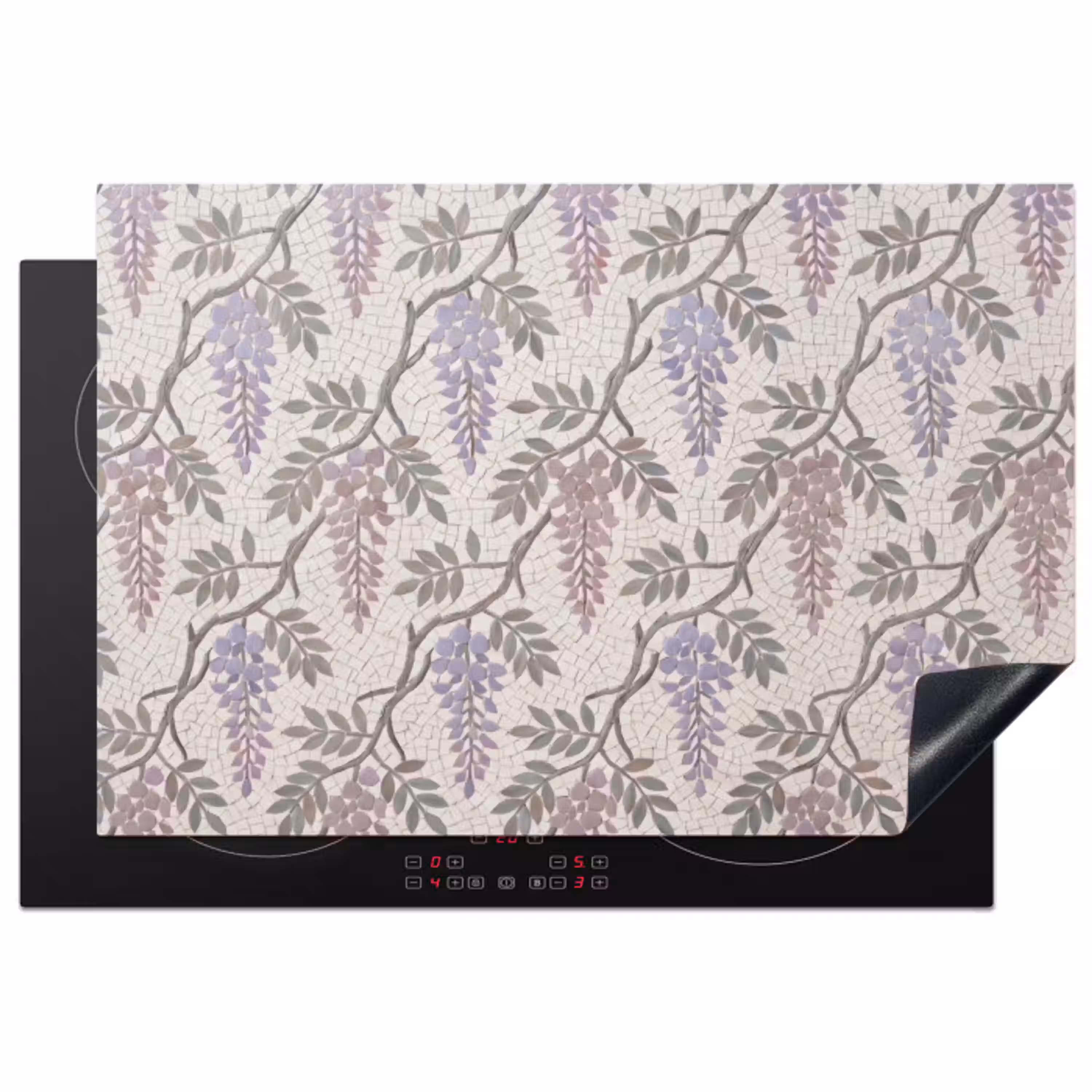 Bloemen - Mozaïek - Natuur - Patroon - Paars Inductie beschermer vinyl 3mm klein -3d
