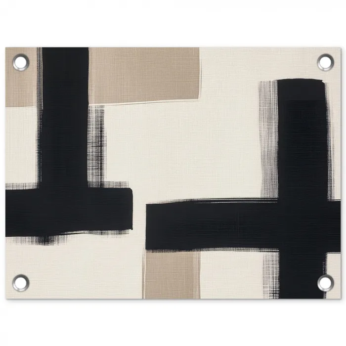 Zwart - Abstract - Japandi tuinposter los doek klein -3d