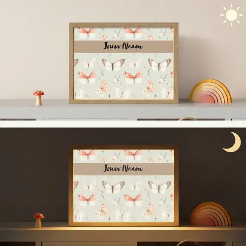 Patroon - Vlinders - Sierlijk - Bloemen Light Box met batterij (Wandlamp kind) middel -sfeer3_kind