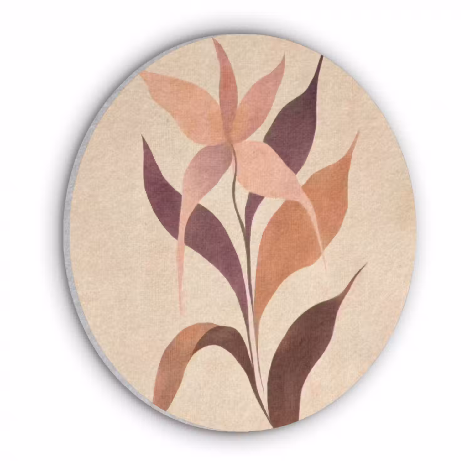 Akustikbild - Rund - Minimalistisch - Blume - Blätter - Beige