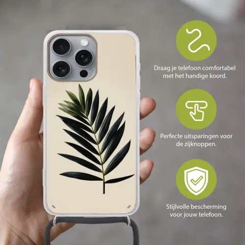 Palmblad - Donkere bladen - Subtiel Hoesje iPhone 16 Pro Max met koord klein -sfeer2_NL