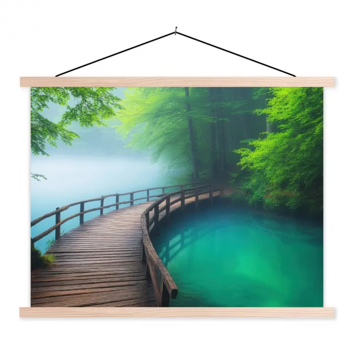 Brug - Water - Rivier - Bos textielposter latten blank klein -3d