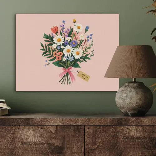 Margrieten - Boeket - Strikje - Roze PET vilt klein -sfeer2