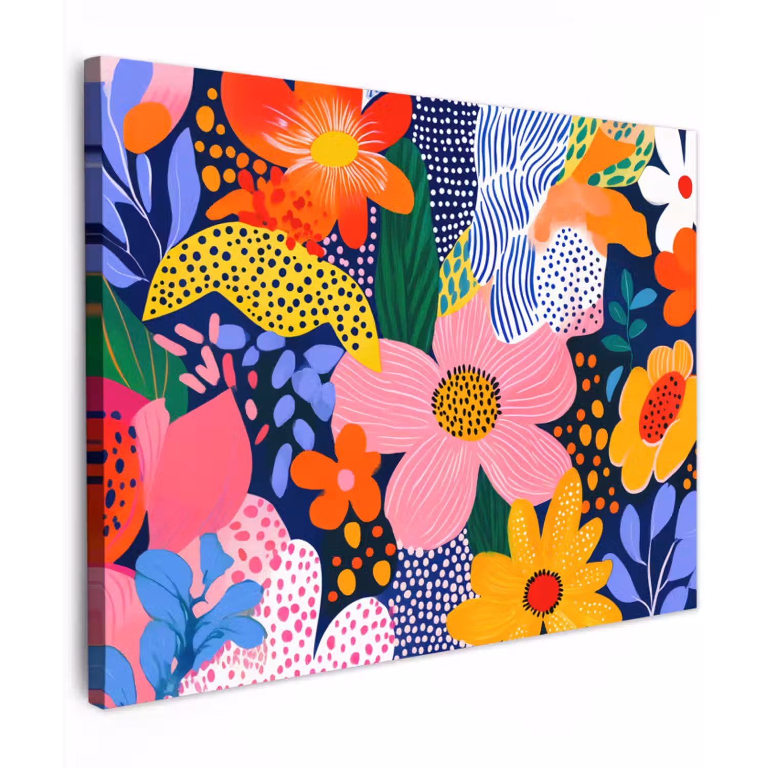 Canvas schilderij - Kleurrijk - Bloemen - Abstract - Stippen