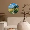 Zandpad - Huis - Bomen - Grasveld Wandcirkel kunststof plaat 5mm dik klein -sfeer1