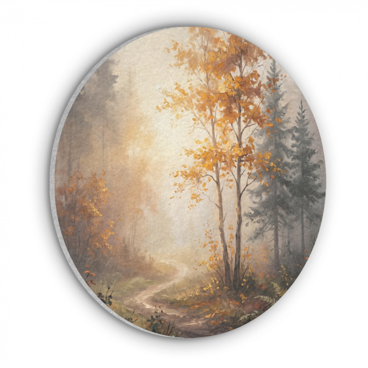 Bospad - Herfstbladeren - Natuur - Schilderachtig - Oranje Akoestische PET Vilt - Rond klein -3d