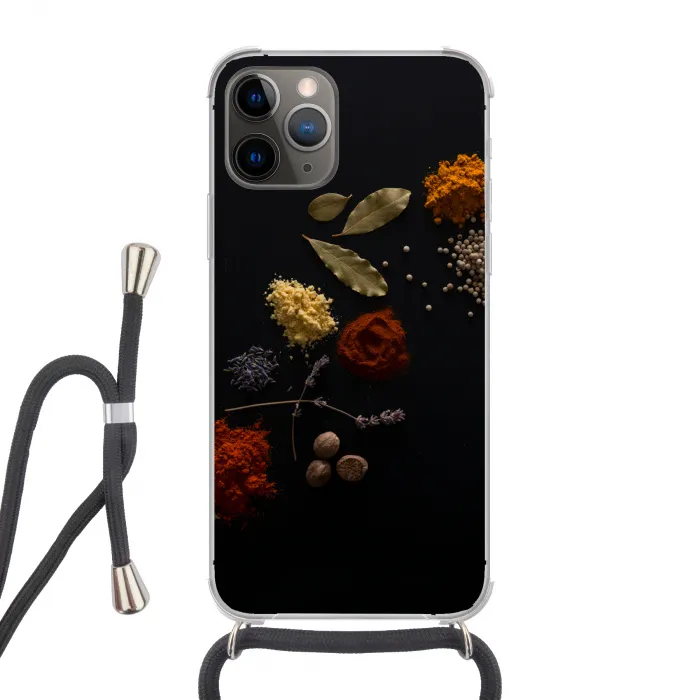 Kruiden - Zwart - Specerijen - Keuken - Koken Hoesje iPhone 12 Pro met koord klein -3d