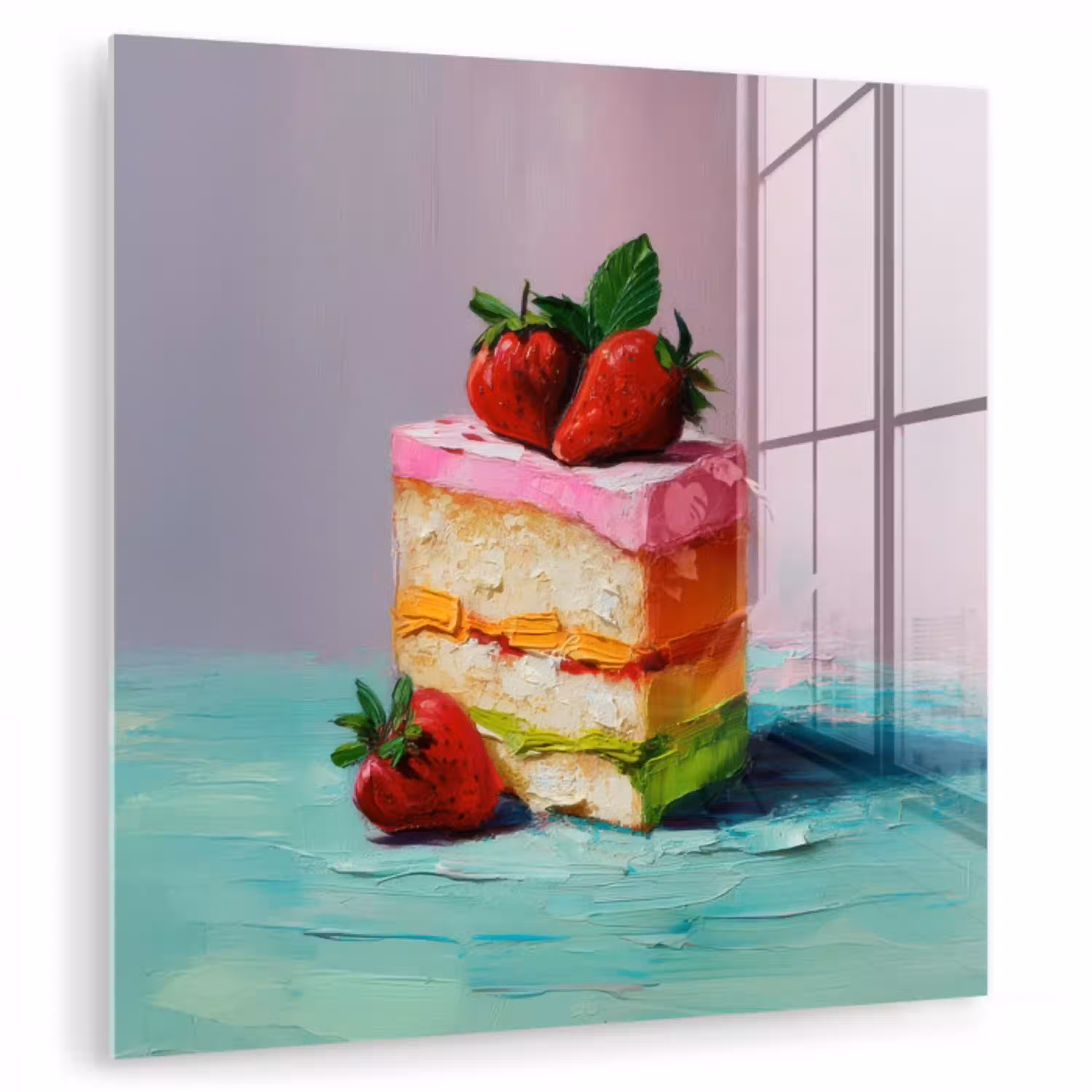 Taartje - Aardbeien - Glazuur - Kleurrijk plexiglas 5mm klein -zzzproduct_nieuw