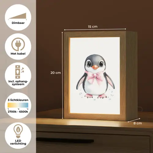 Pinguïn - Strikje - Roze - Dier Light Box met kabel klein -USP_NL