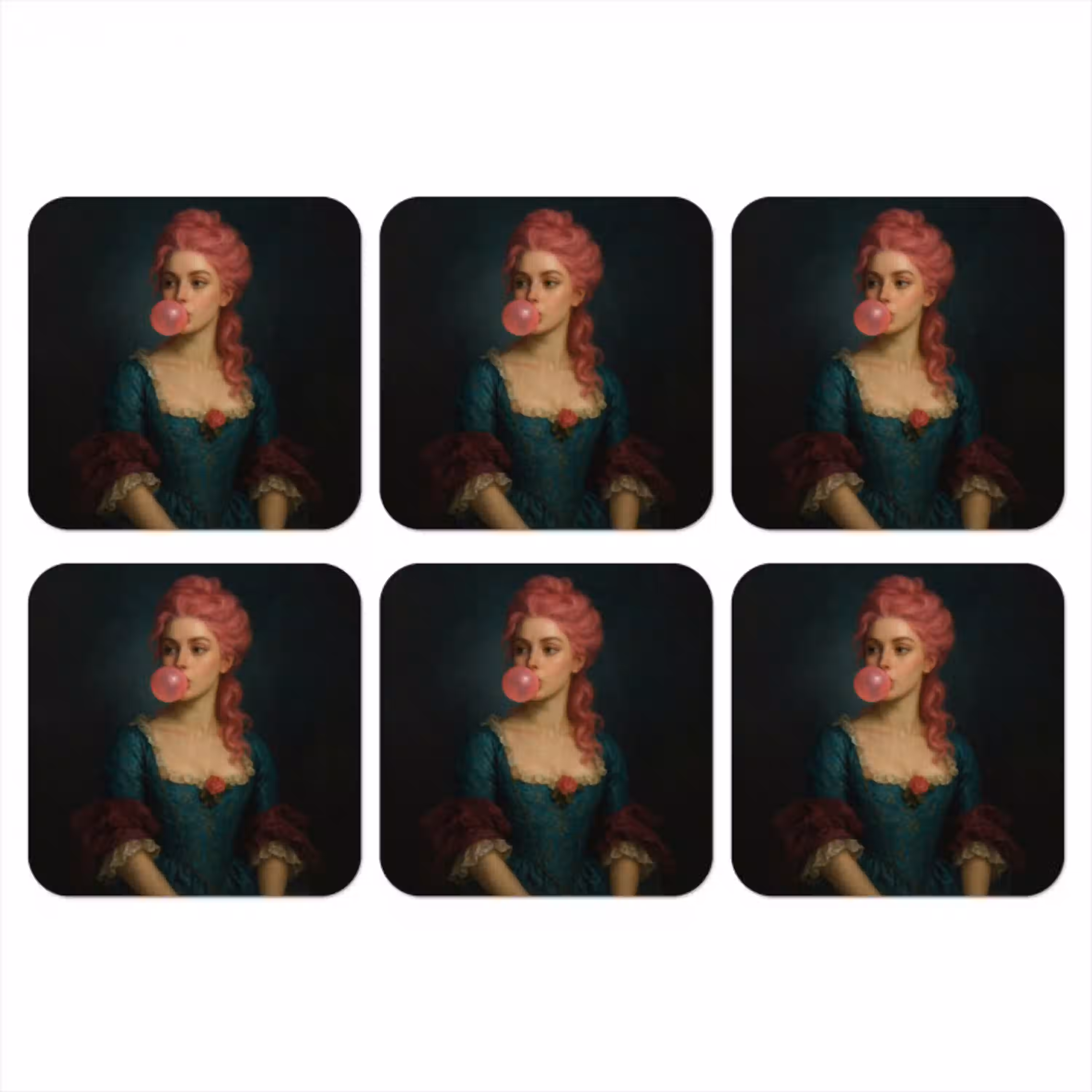 Vrouw - Portret - Kauwgombel onderzetter kurk middel -3d